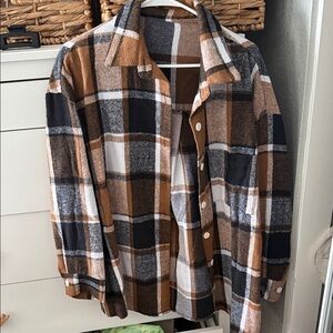 Plaid Button-Up Shirt in Brown and Black